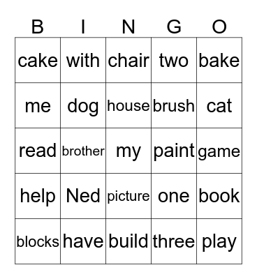 My Brother Bingo Card