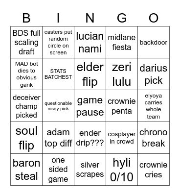 LEC Spring finals Bingo Card