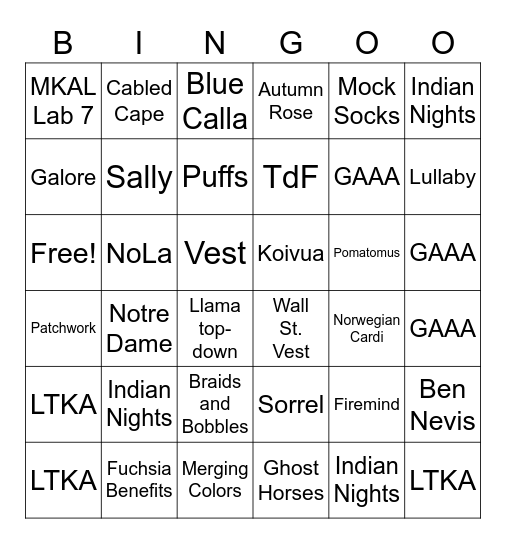 WiP Bingo Card