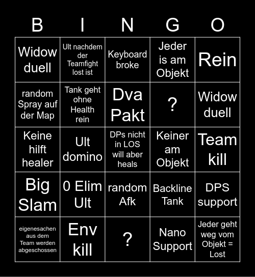 Overwatch Bingo Card