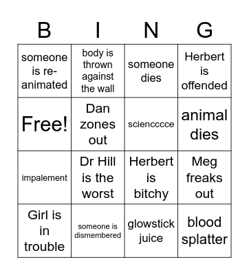 Re-animator bingo Card