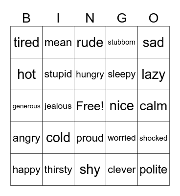 FEELINGS Bingo Card