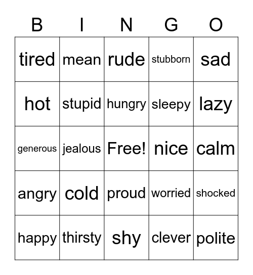 FEELINGS Bingo Card