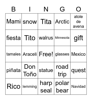 The Arctic Quest Bingo Card