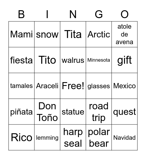 The Arctic Quest Bingo Card