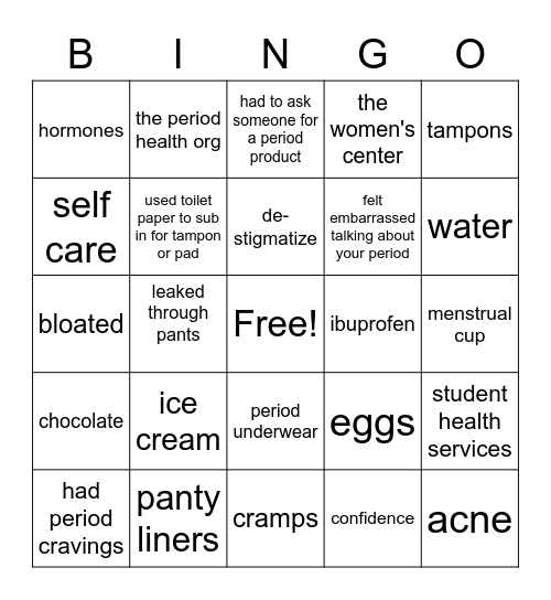 PERIOD PARTY Bingo Card