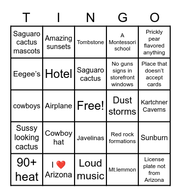 Tucson Bingo Card