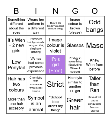 New Liella girl bingo Card