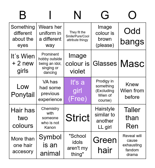 New Liella girl bingo Card