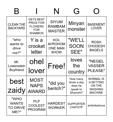 We love you Ta/Zaidy Bingo Card