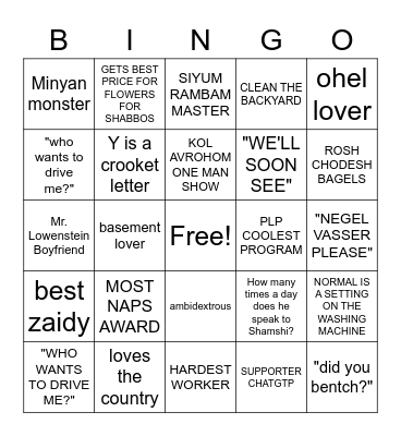 We love you Ta/Zaidy Bingo Card