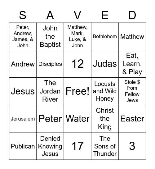 Apostle Bingo Card