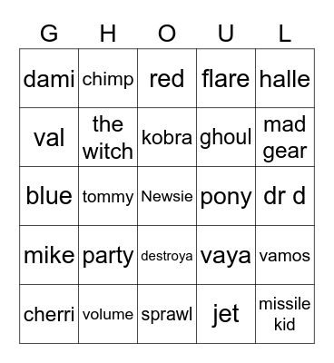 ghoul Bingo Card