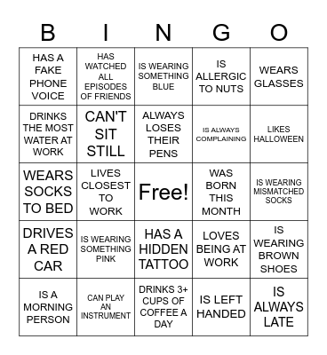 Office Party--Find Someone Who..... Bingo Card