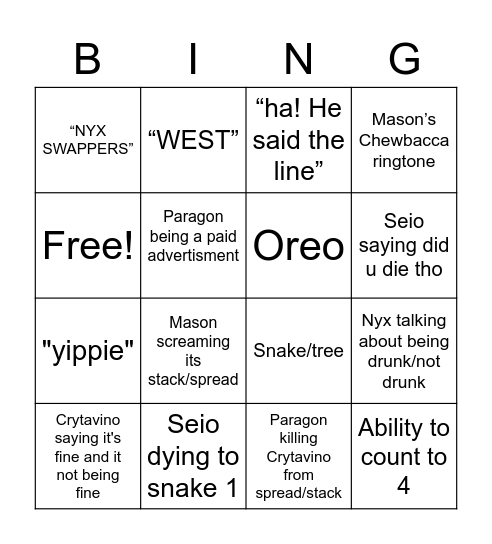 Echo raiding Bingo Card