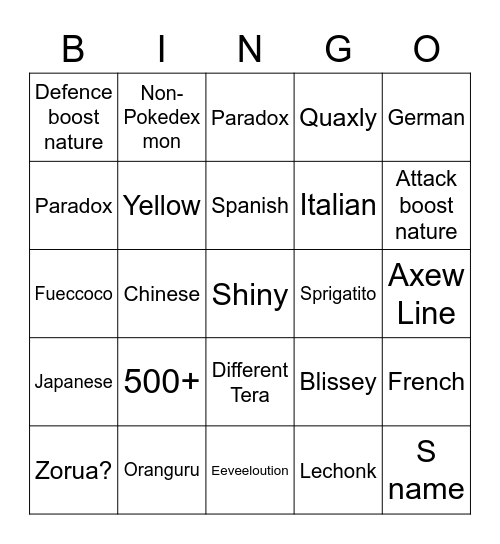 Untitled Bingo Card