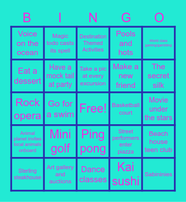 Family Alaskan cruise Bingo Card