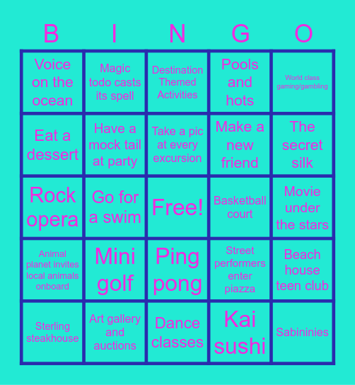Family Alaskan cruise Bingo Card