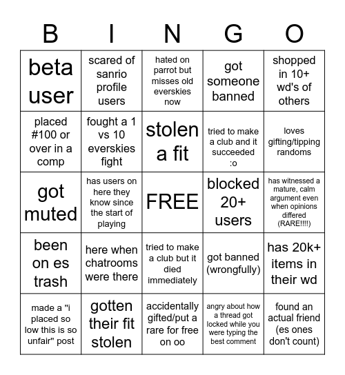 everskies bingo Card