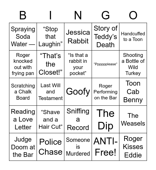 Who Framed Roger Rabbit - Round 2 Bingo Card
