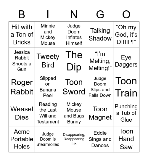 Who Framed Roger Rabbit - Round 3 Bingo Card