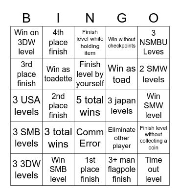 Mario Maker 2 Multiplayer Versus Bingo Card