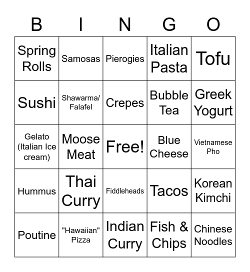 International Foods! Bingo Card