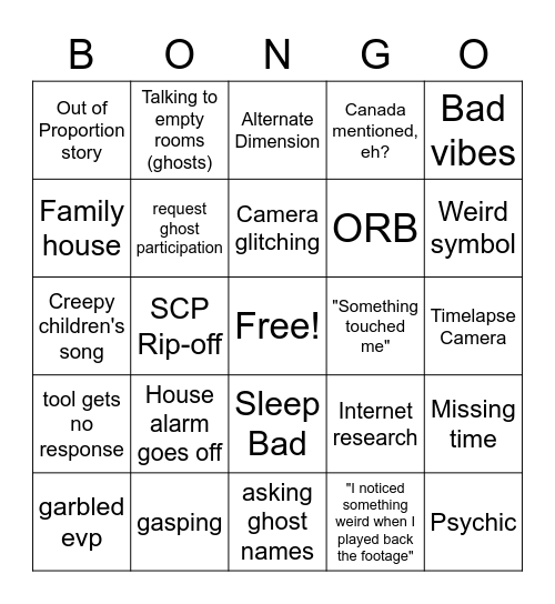 Spooky Bong Bingo Card