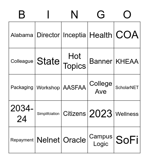 AASFAA Bingo Card