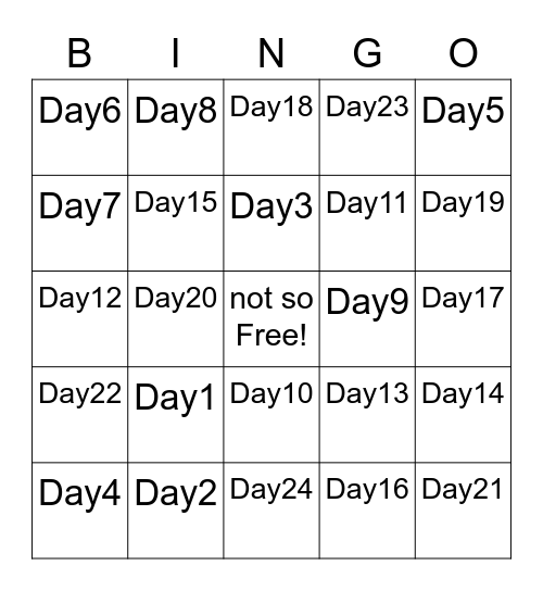 Fast "X" Bingo Card