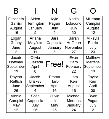 Birthday Bingo Card