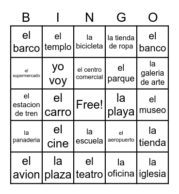 ¿Adonde vas? Bingo Card