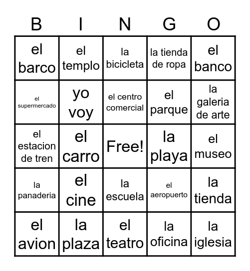 ¿Adonde vas? Bingo Card