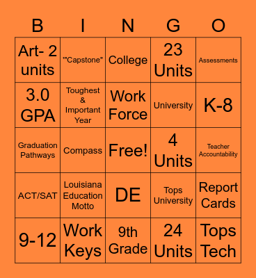 Louisiana Education Bingo Card