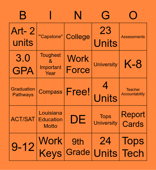 Louisiana Education Bingo Card