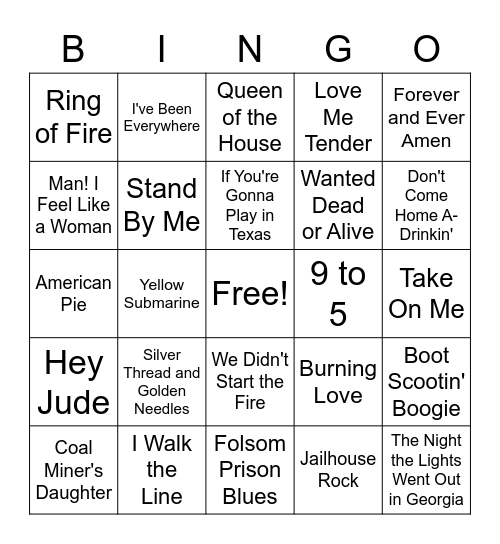 Music Bingo Card