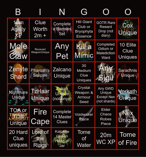 OSRS Retribution Bingo #1 Bingo Card