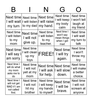 Changing "Should of....."   to   "Next Time...." Bingo Card