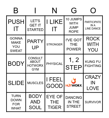 HOTWORX KAMIKAZI BINGO Card
