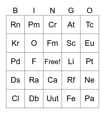 Periodic Bingo! Bingo Card