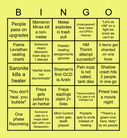 Titan Raid Bingo Card