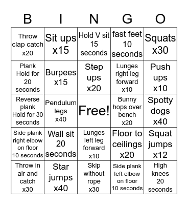 Skills challenge Bingo Card