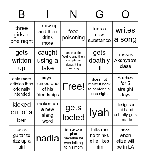 Noah Bingo! Bingo Card