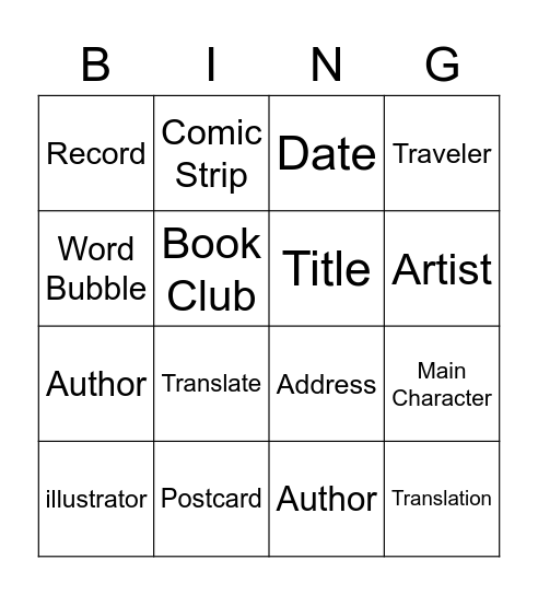 English Club Bingo Card