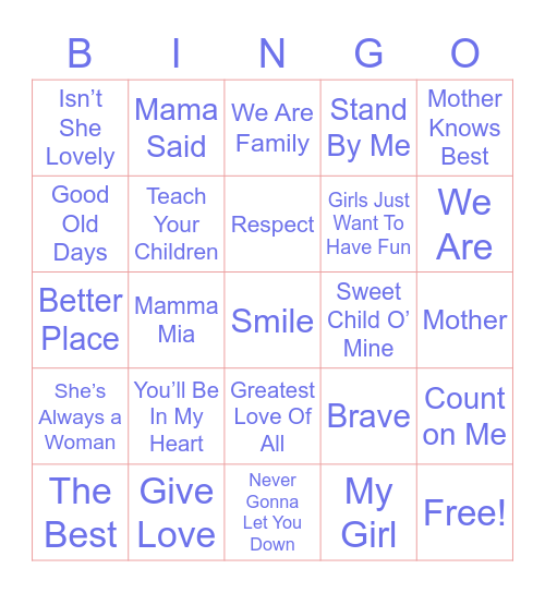 Mother’s Day Music Bingo Card