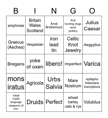 Latin:  St. 13 Culture Bingo Card