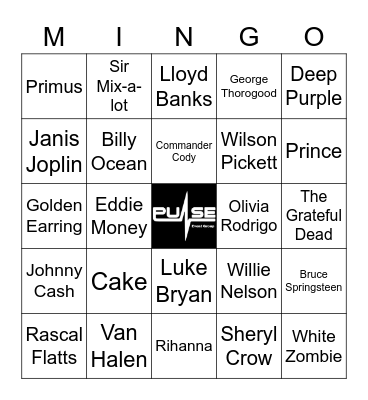 PULSE CAR SONGS Bingo Card