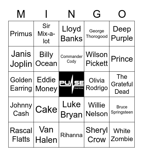 PULSE CAR SONGS Bingo Card