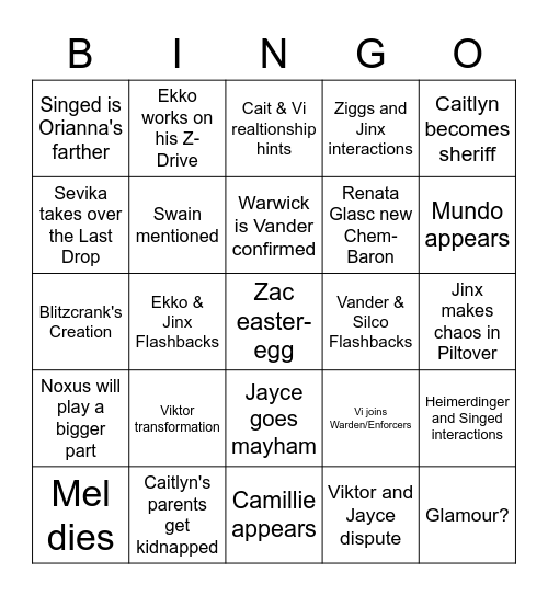 Arcane Season 2 Bingo Card