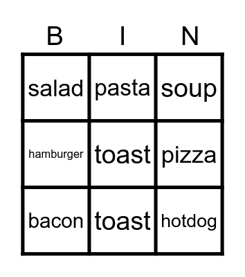 What's your favourite food? Bingo Card